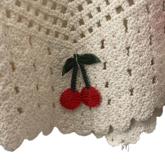 Rebellion Crochet Tank Top Cherries Cream & Red Junior’s Size Small*** - Picture 6 of 13